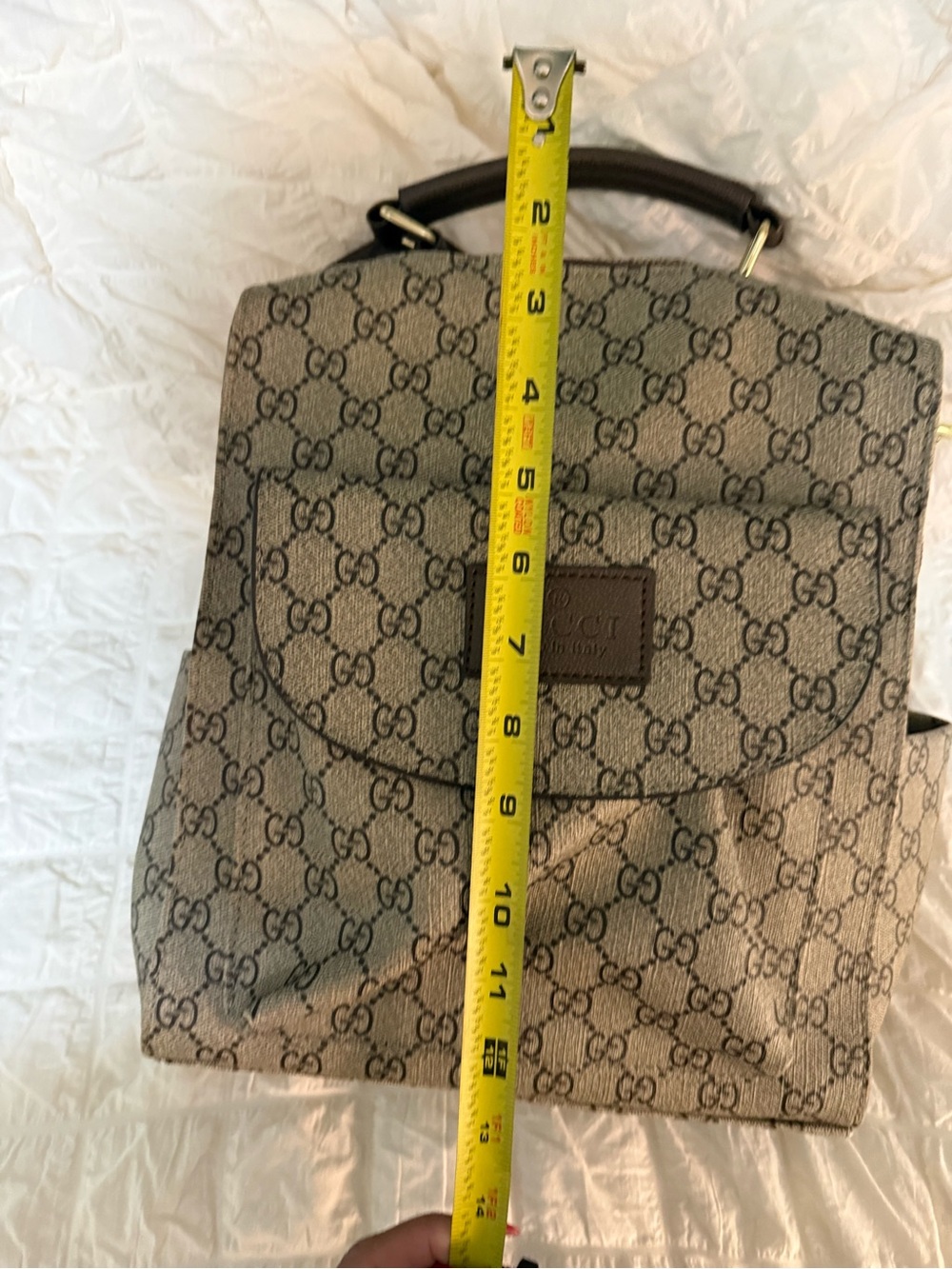Inspired GG  Monogram Canvas Backpack with Dark Leather Handle - Picture 3 of 4